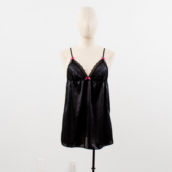 Neiman Marcus M Sexy Satin Chemise Babydoll Black - Picture 9 of 9